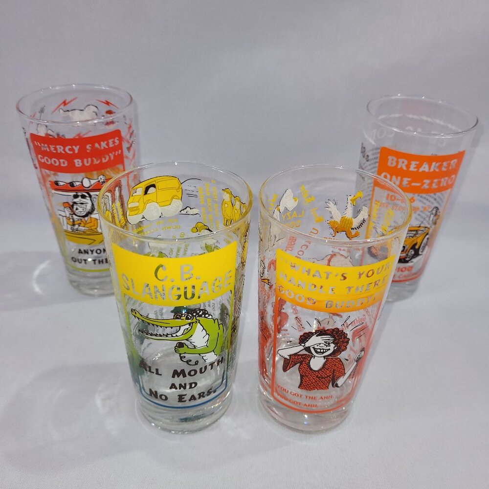 CB Radio Slang C.B. Slanguage 5.5" Vintage 4 Collector Glass Set
